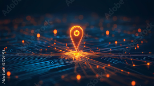 Obraz na płótnie Orange Location Pin on Blue Circuit Board w salonie