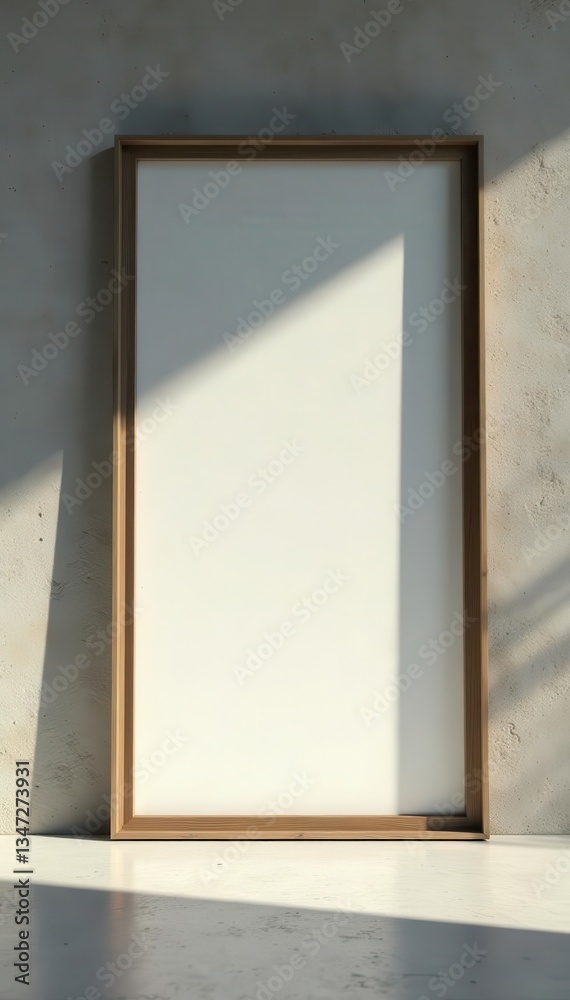 Sleek empty frame against raw concrete, office sunlight , interior design, workspace Sleek empty frame against raw concrete, office sunlight , interior design, workspace