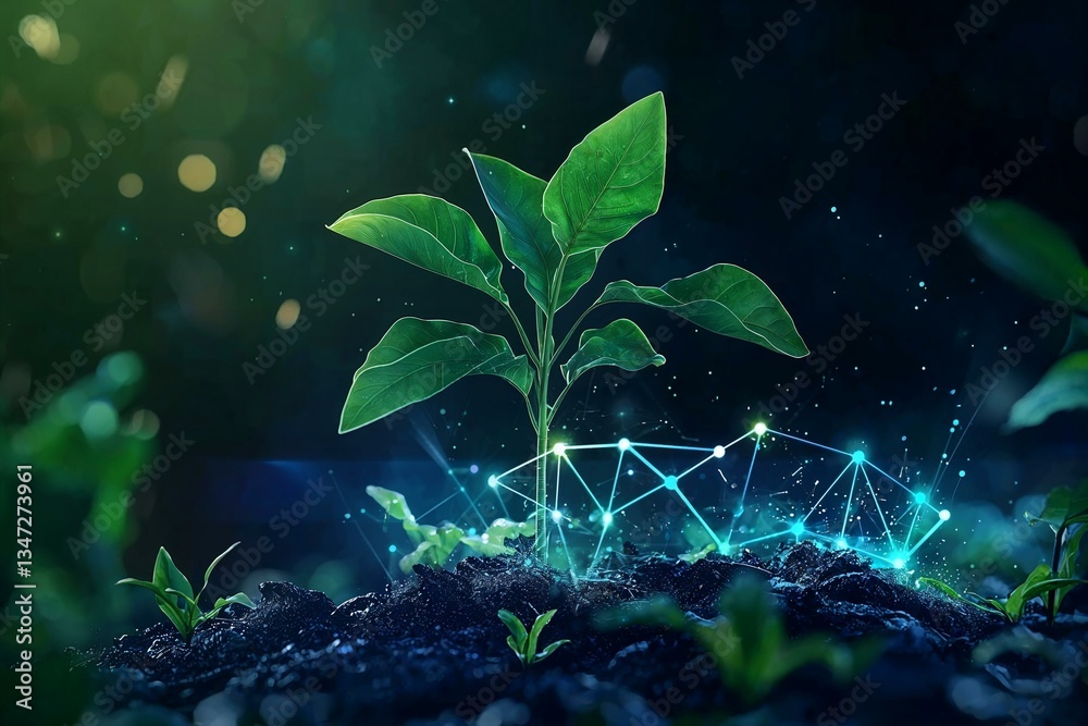 Fototapeta premium Abstract growth concept with plant and graph elements in a clean minimalist design