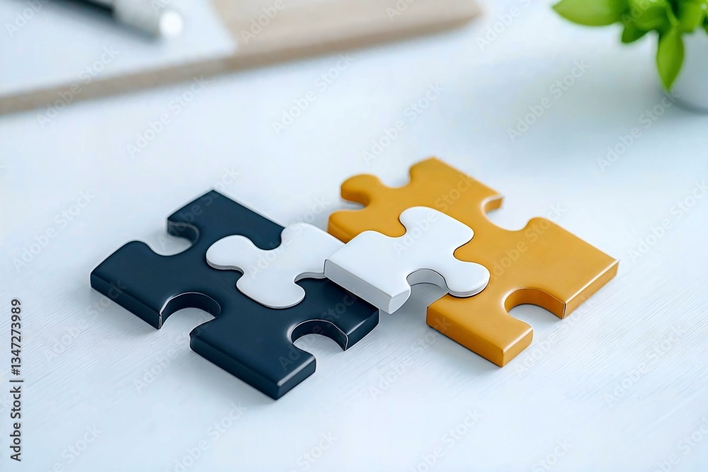 Obraz premium Minimalist puzzle pieces forming a solution concept in clean two-color design