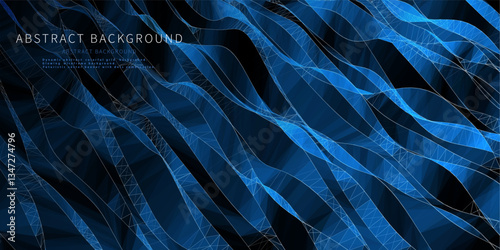Abstract  background futuristic wave grid from  circles and dots on black. Technology concept analytical  data.  Banner for business, science and technology data analytics. Big Data.