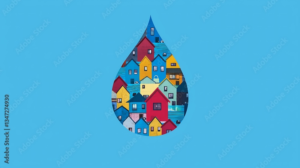 Obraz premium Water droplet shape filled with colorful houses