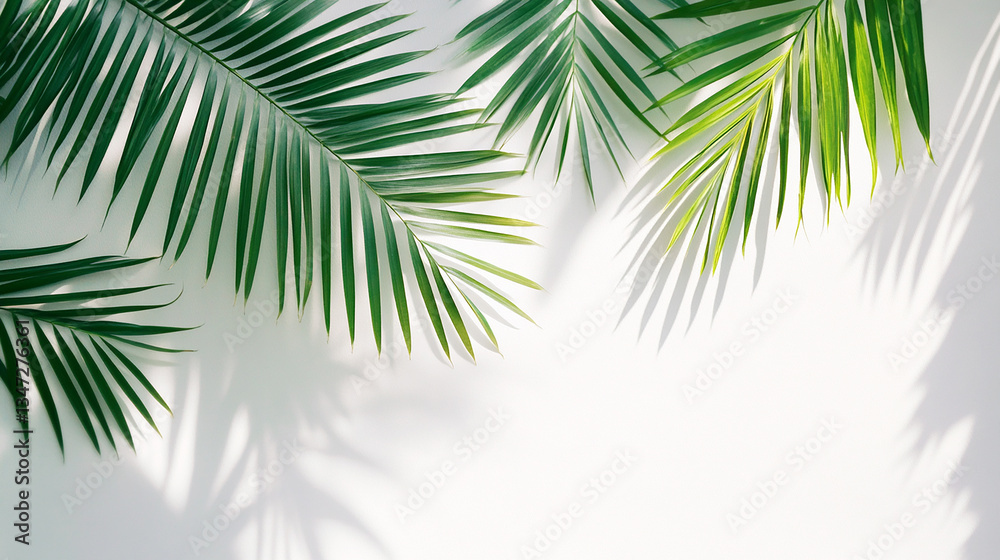 Fototapeta premium Palm Leaves Shadow on White Background
