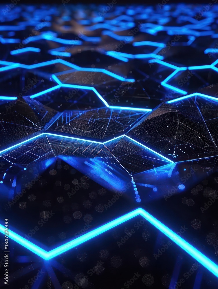 Obraz premium Vibrant interconnected blue lines create a lifelike neural network illuminated by soft ambient lighting