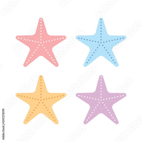 Set of illustrations of colored starfish