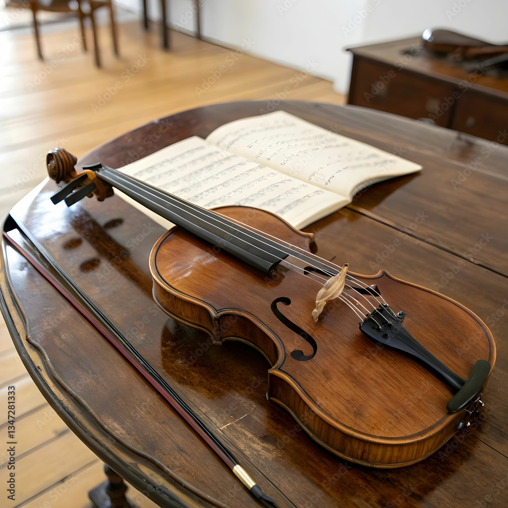 Fototapeta premium A beautifully composed still life of a string instrument, highlighting its elegant curves.