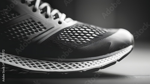 close up view of nice sport shoe on black and white