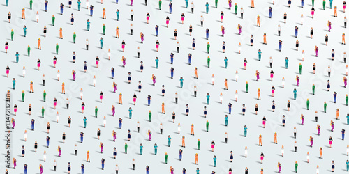 A large group of women from different profession on white background with text space. Labour women people crowd seamless background. Labor day women's day concept. Vector illustration