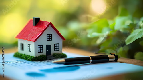 Small House Model on Document with Pen