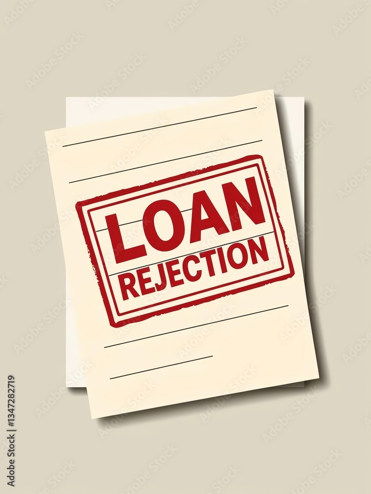 An illustration of a loan rejection notice, featuring a bold red stamp on a light background. Ideal for finance-related content or discussions on credit applications. An illustration of a loan rejection notice, featuring a bold red stamp on a light background. Ideal for finance-related content or discussions on credit applications.