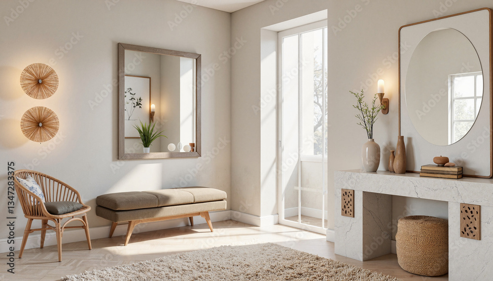 Fototapeta premium Elegant entryway with soft lighting and decorative elements, welcoming vibe