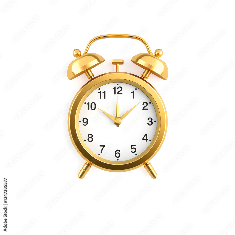 Alarm clock gold metal icon on white background. Generative AI Alarm clock gold metal icon on white background. Generative AI