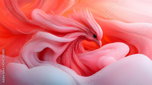 Pink Abstract Bird in a Red and Orange Swirling Background