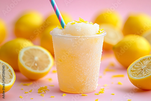 Refreshing lemon slush in a colorful cup