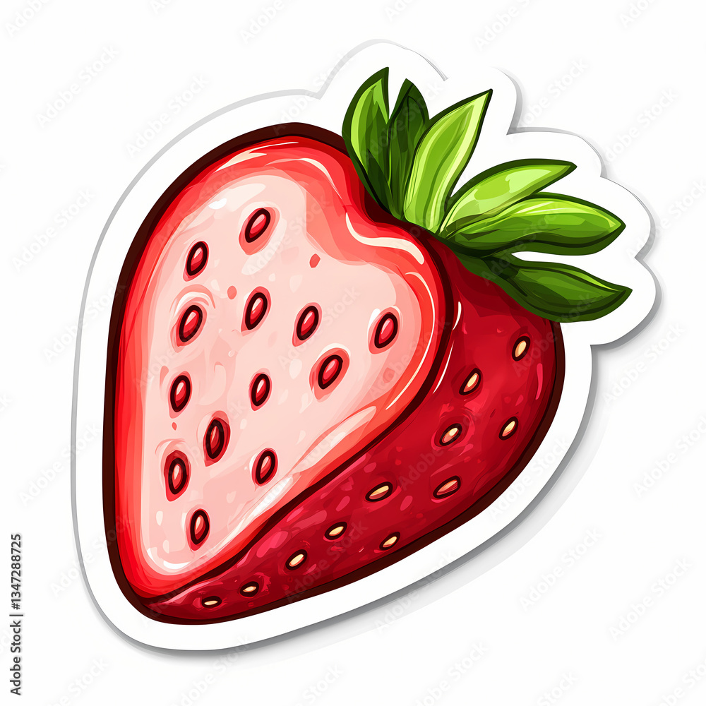 Obraz premium Bright red strawberry with green leaves displayed on a white background Generative AI
