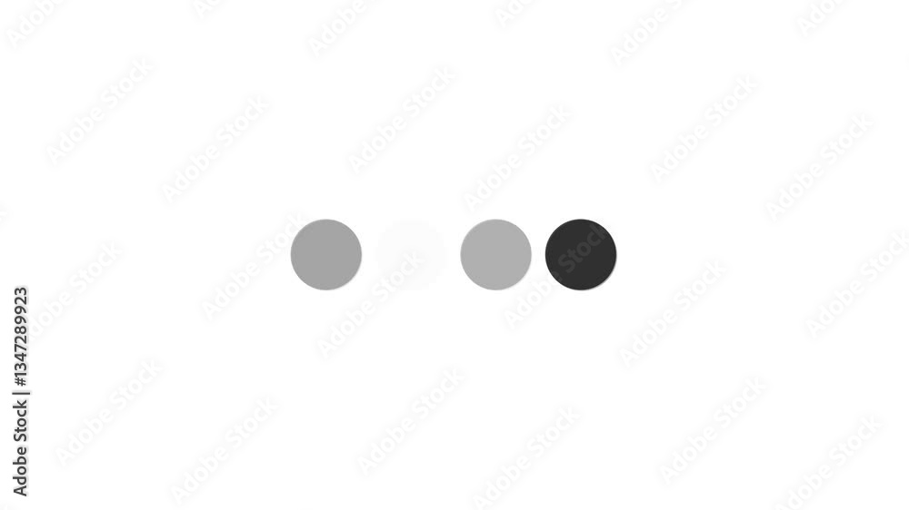 Animated 4 dots blinking loader. Ellipsis. Simple black and white loading icon. 4K video footage with alpha channel transparency.
