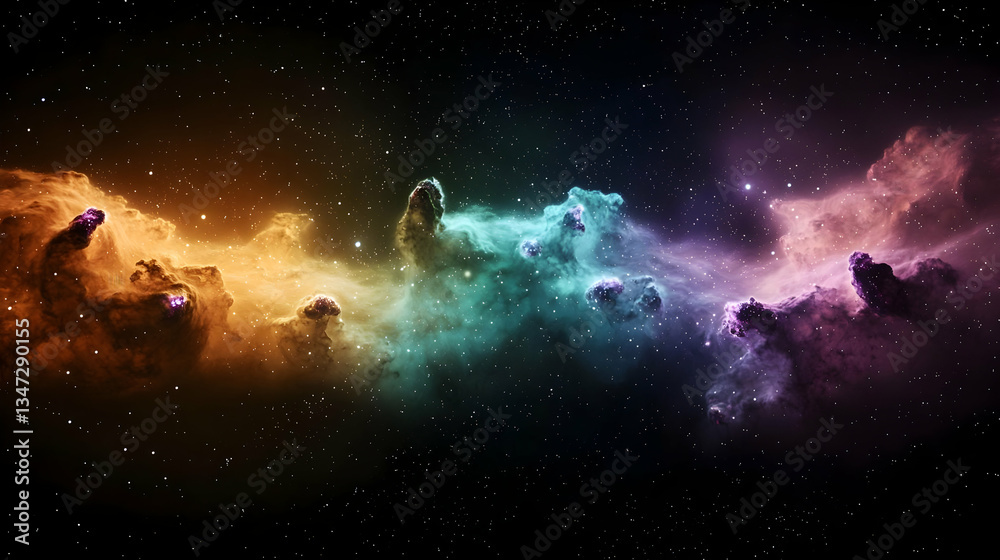 Obraz premium Colorful Nebula Formation In Deep Space With Glowing Stars And Cosmic Dust