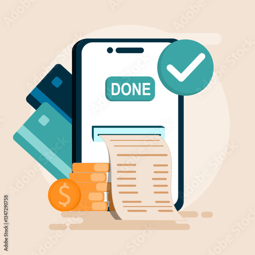 Payment Approved, Mobile Payment Illustration, Fast Payment. Money Transfer, Mobile Wallet Concept for banner, landing page, presentation. EPS 3