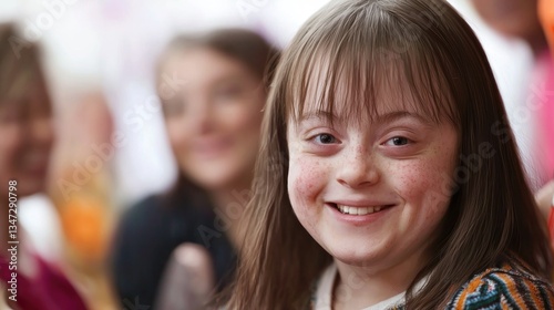 Smiling child with Down syndrome