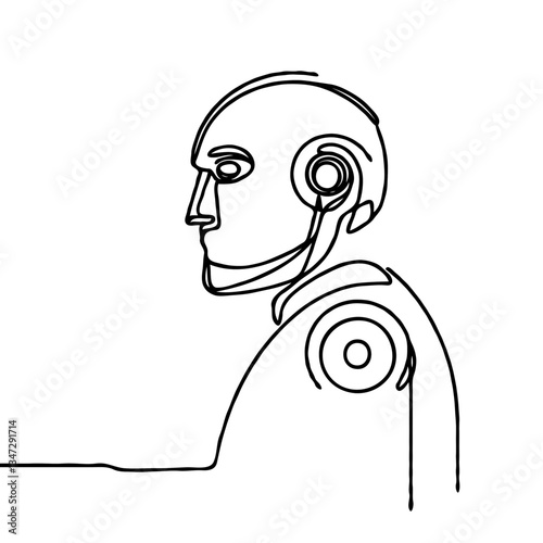 Abstract robot profile in minimalistic line art style  