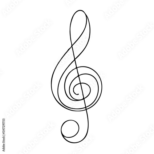 Abstract treble clef illustration in black on white background  