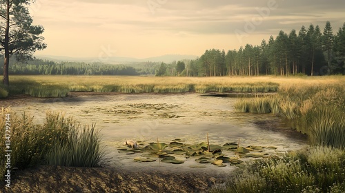 A digital simulation of a lagoon ecosystem showing species interactions and responses to water quality changes 