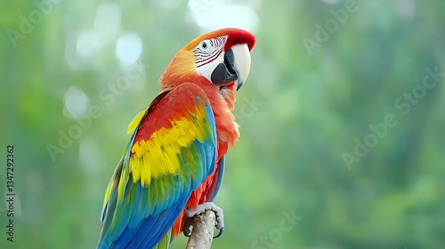 Colorful Macaw Perched On Branch In Lush Forest