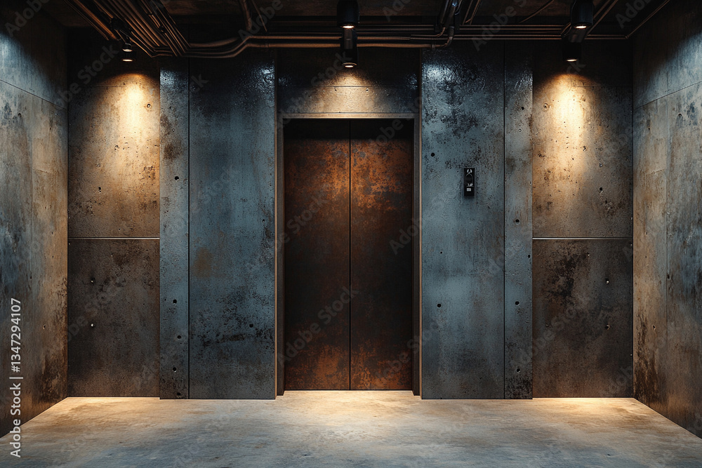 Obraz premium Modern elevator lobby with industrial design elements