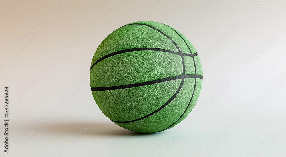 Bola de basquete verde posicionada sobre uma superfície branca limpa. Este símbolo esportivo apresenta um objeto redondo verde texturizado, com fita preta ou elásticos prendendo-o no lugar Bola de basquete verde posicionada sobre uma superfície branca limpa. Este símbolo esportivo apresenta um objeto redondo verde texturizado, com fita preta ou elásticos prendendo-o no lugar