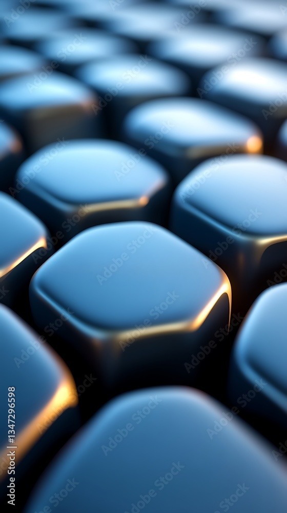 Obraz premium Abstract blue 3D render forms with golden accents forming unique structure