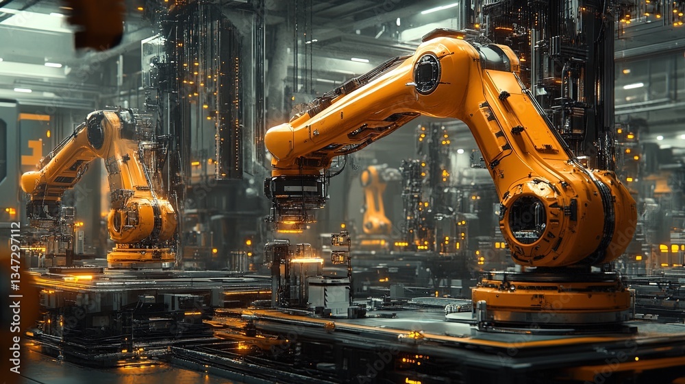 Industrial automation with robotic arms, advanced tech interface, high-resolution Industrial automation with robotic arms, advanced tech interface, high-resolution