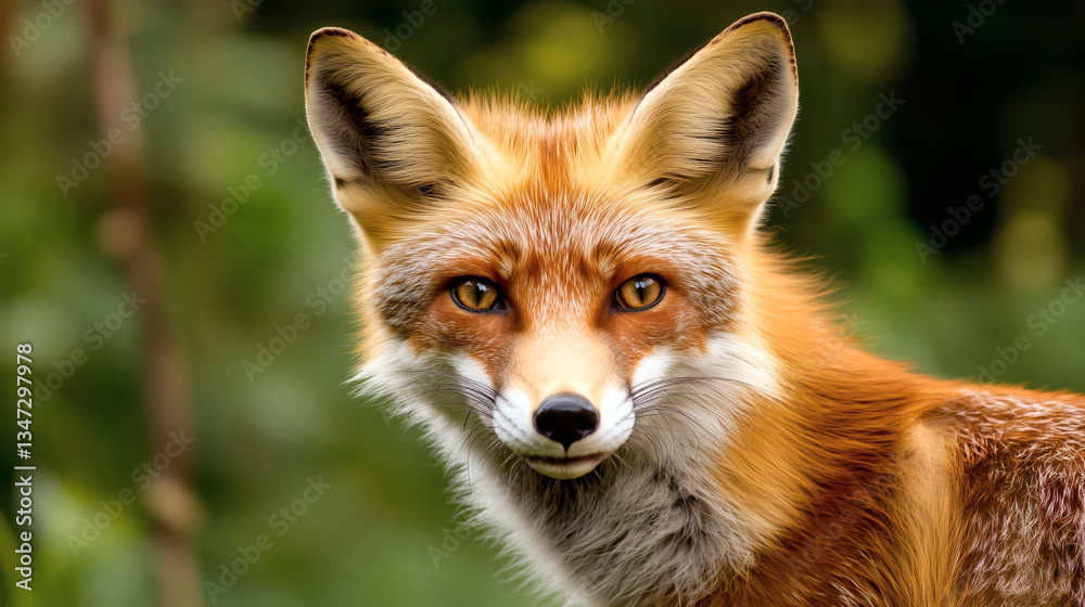 Fototapeta premium A close-up portrait of a red fox with piercing eyes and detailed fur, excellent for wildlife and nature presentations