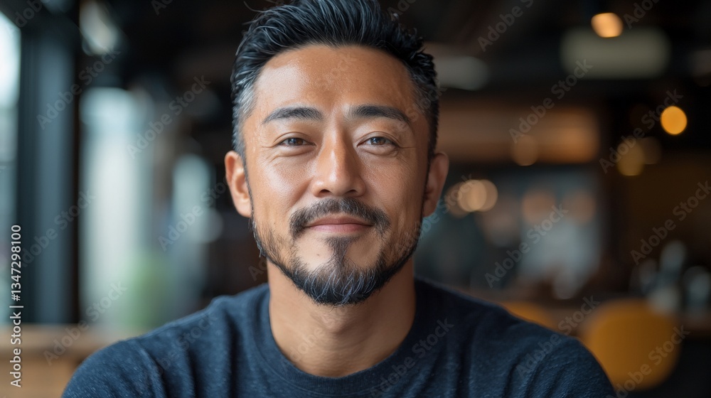 Fototapeta premium a man with a beard and a blue shirt