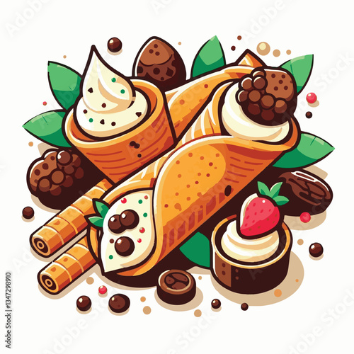 dessert, pastry, sweet, cannoli, food, chocolate, cream, italian, delicious, bakery, gourmet, italy, traditional, cannolo, background, sicily, breakfast, white, filling, creamy, sugar, baked, crust, c