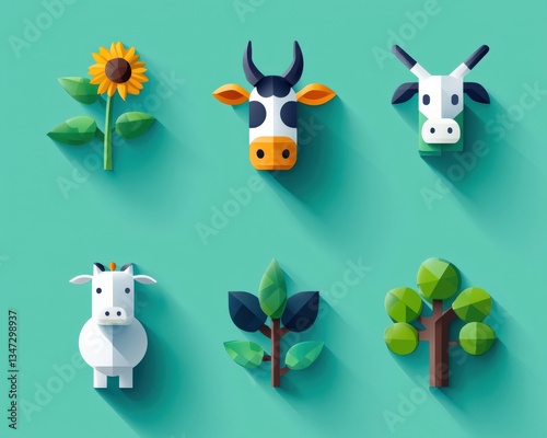 Flat design of a farming system with eco-friendly labels