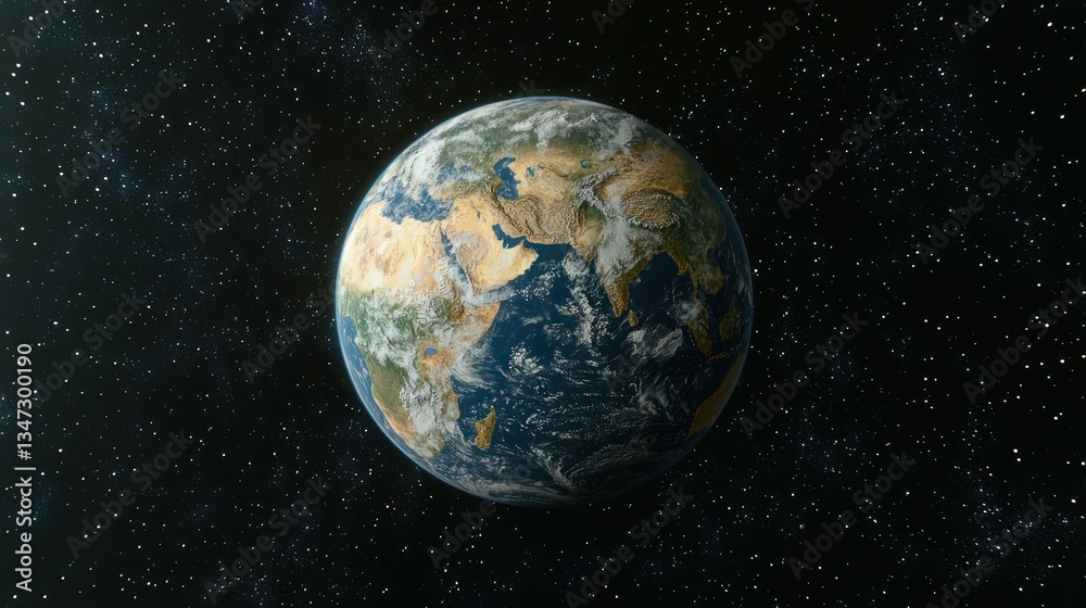 Fototapeta premium Earth view from space, showing continents, oceans, and atmospheric cloud cover