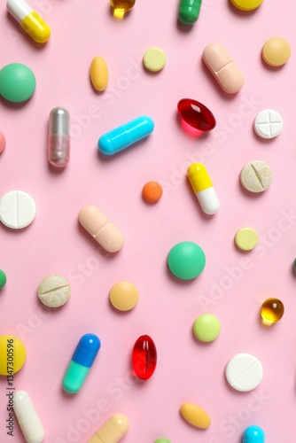 Wallpaper Mural Various pills on color background, top view Torontodigital.ca