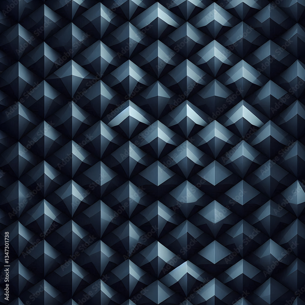 A repeating pattern of dark, geometric shapes with a subtle gradient effect, creating a three-dimensional illusion. Generative AI. A repeating pattern of dark, geometric shapes with a subtle gradient effect, creating a three-dimensional illusion. Generative AI.