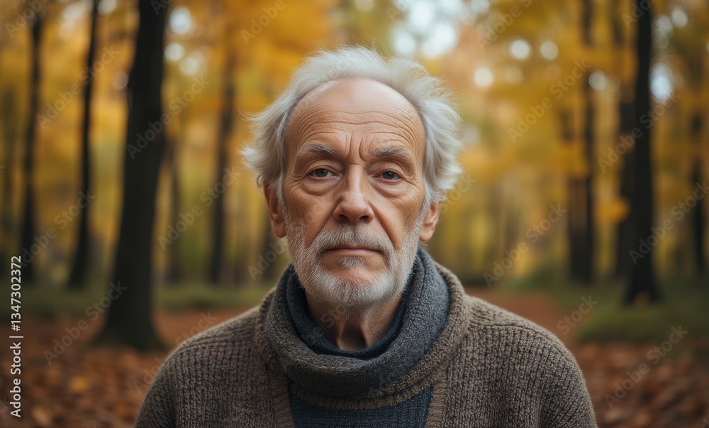 Elderly man in autumn forest Elderly man in autumn forest