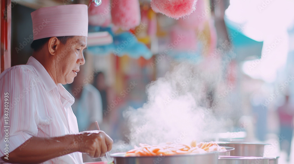 Street Vendor Preparing Mango Sticky Rice at Night Market.