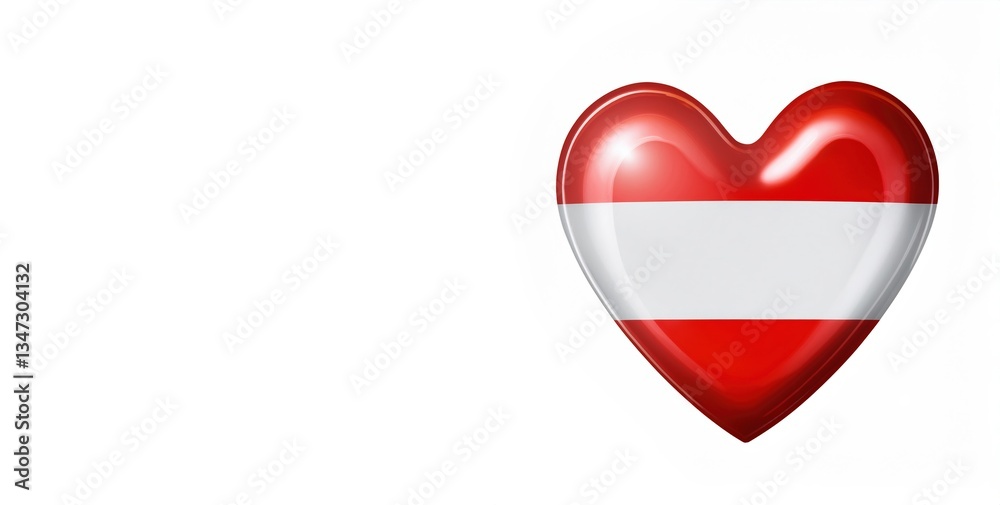 Glossy heart with austrian flag design on white background Glossy heart with austrian flag design on white background
