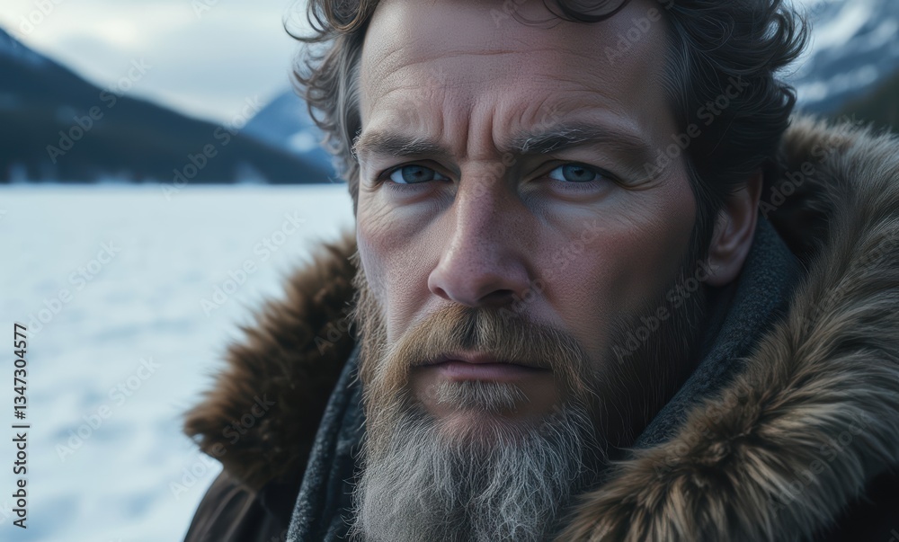Intense man with a snowy backdrop Intense man with a snowy backdrop