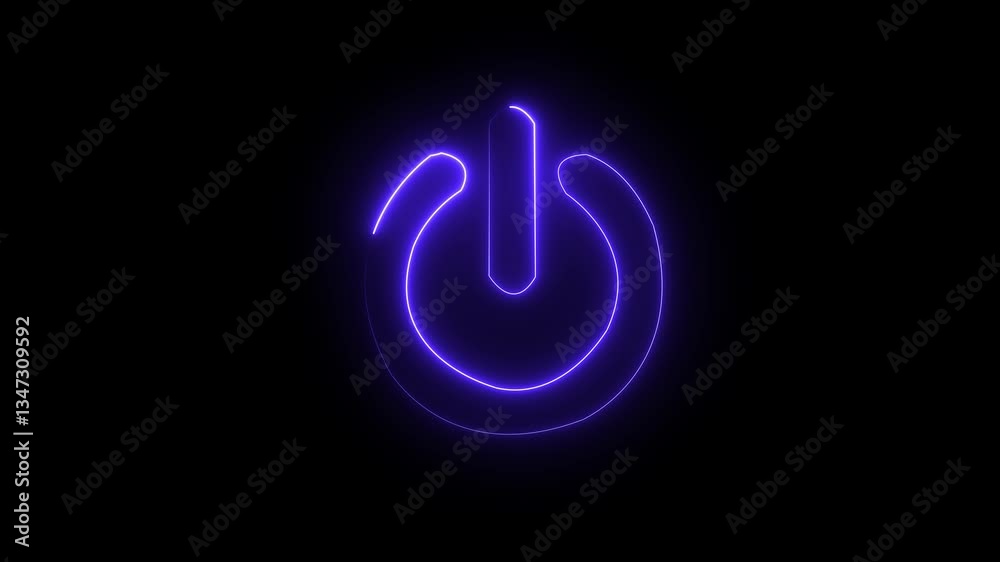 Glowing  neon blue color power button sign icon. power button on off icon animation .Neon power reset button sign animation.