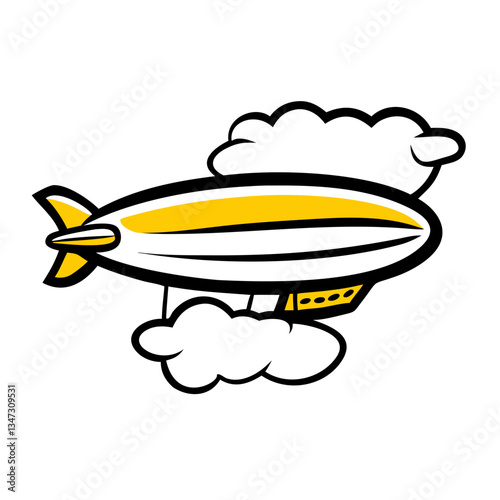  yellow zeppelin flying among clouds icon