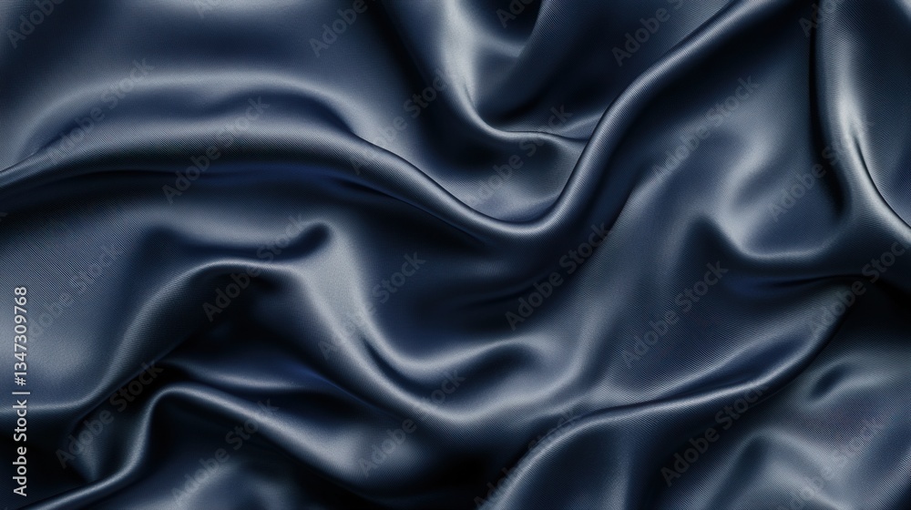 Fototapeta premium Luxurious Dark Navy Blue Silk Fabric with Smooth Folds and Subtle Shimmering Light