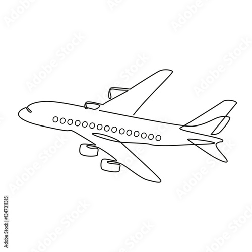 Plane vector illustration. Airplane simple pictogram isolated on white background. Passenger Airplane silhouette icon. Aircraft drawing. Travel symbol.