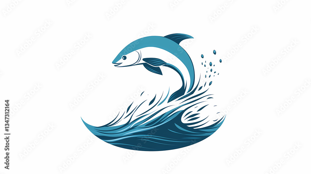 Aquatic Harmony: A stylized illustration of a dolphin leaping from ocean waves, a dynamic and artistic representation of marine life's energy. Aquatic Harmony: A stylized illustration of a dolphin leaping from ocean waves, a dynamic and artistic representation of marine life's energy.
