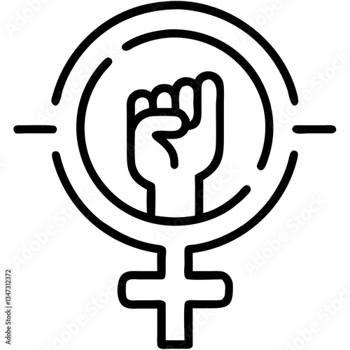 Fist symbolizing empowerment inside female gender icon, Feminist symbol