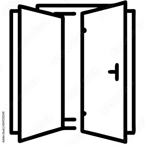 Open doors with white outline on a minimalistic background