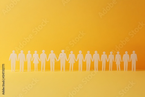 Simple Paper People Holding Hands in a Line